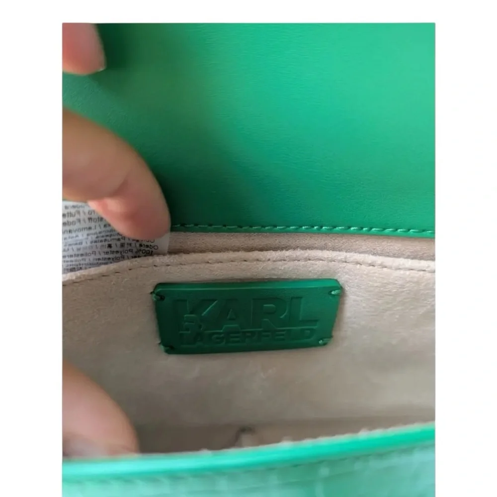 KARL LAGERFELD Green Croc-Embossed Top Handle / Crossbody NWOT - Picture 6 of 8